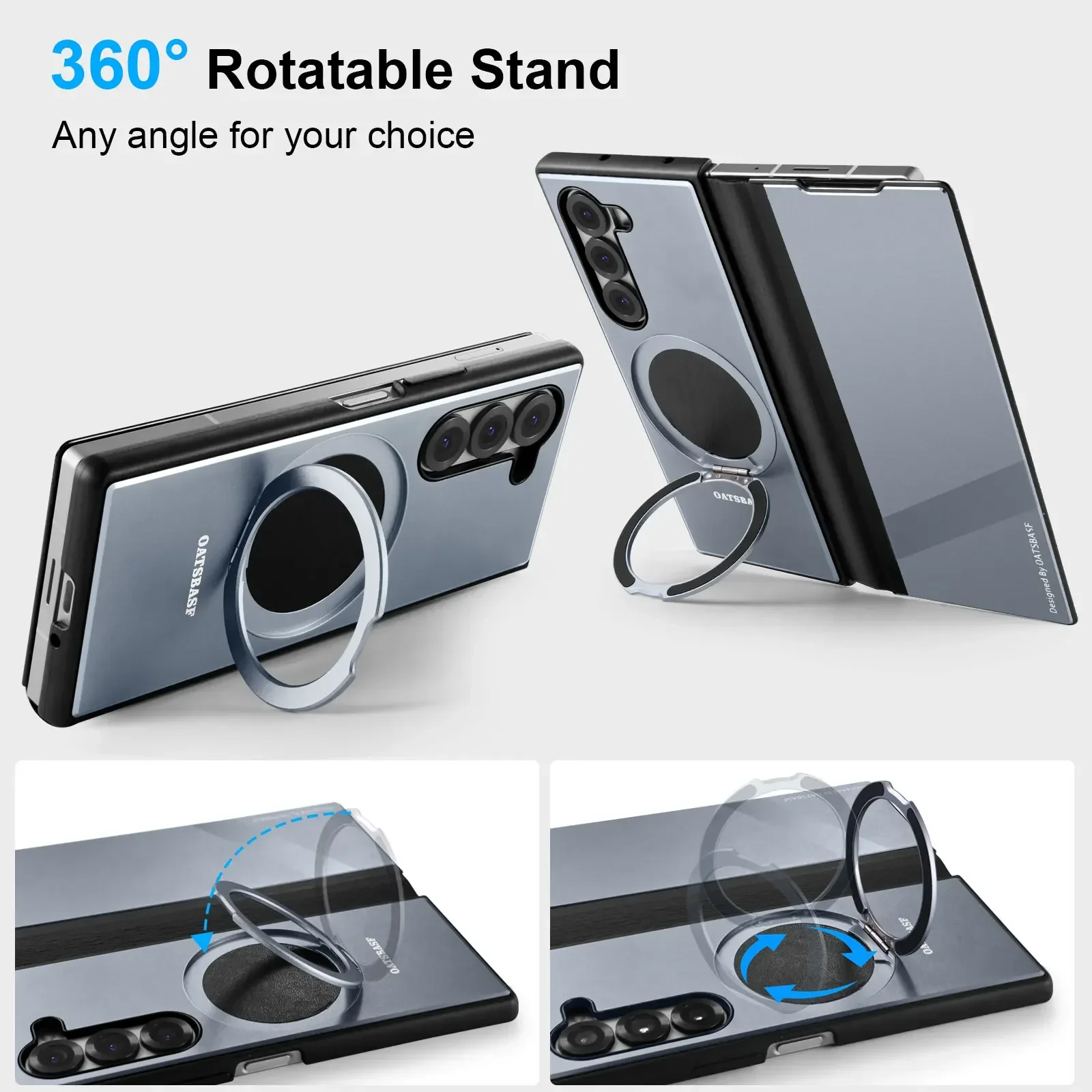 Oatsbasf Metal + Genuine Leather Smart Clear View Flip Cover MagSafe Bracket Case